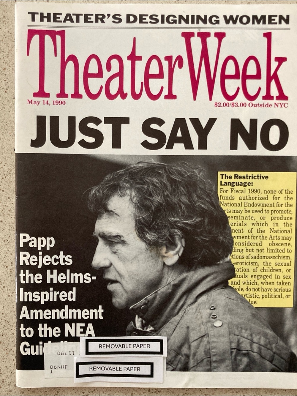 Joseph Papp on Censorship and the NEA Theater Week Magazine May 14 1990 Address